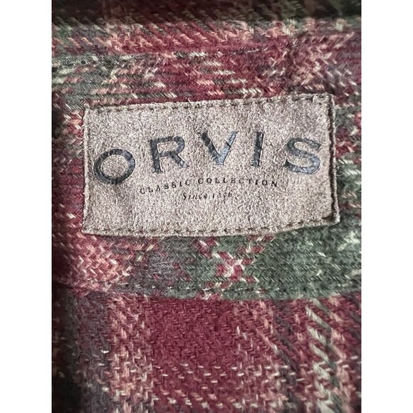 ORVIS Mens Red/Olive Green Shirt Jacket Side Pockets Heavy Cotton Flannel XXL - Picture 8 of 11